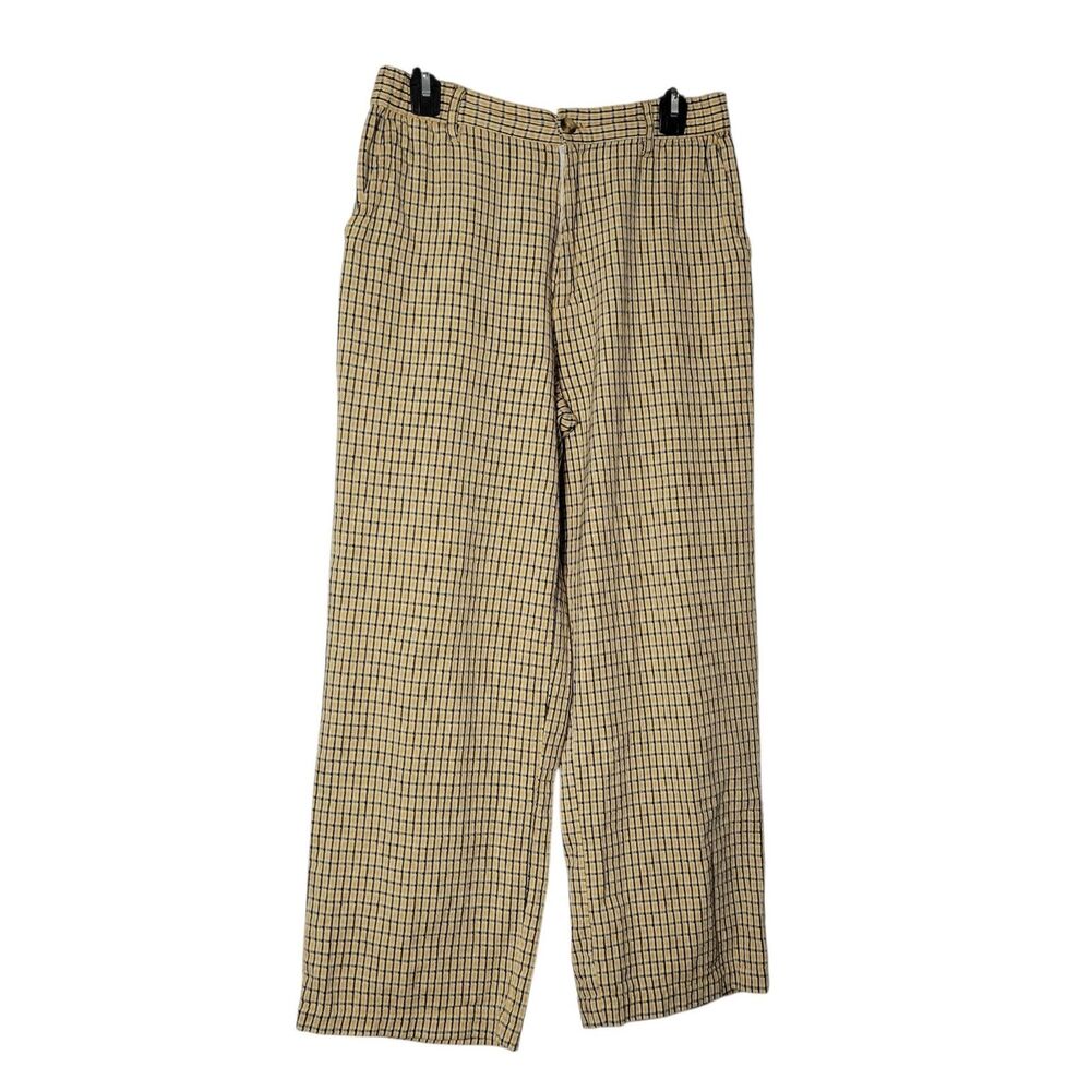 Billabong Plaid Wide Leg Pants Gold Black Gingham L Boho 90s Skate Surf Grunge